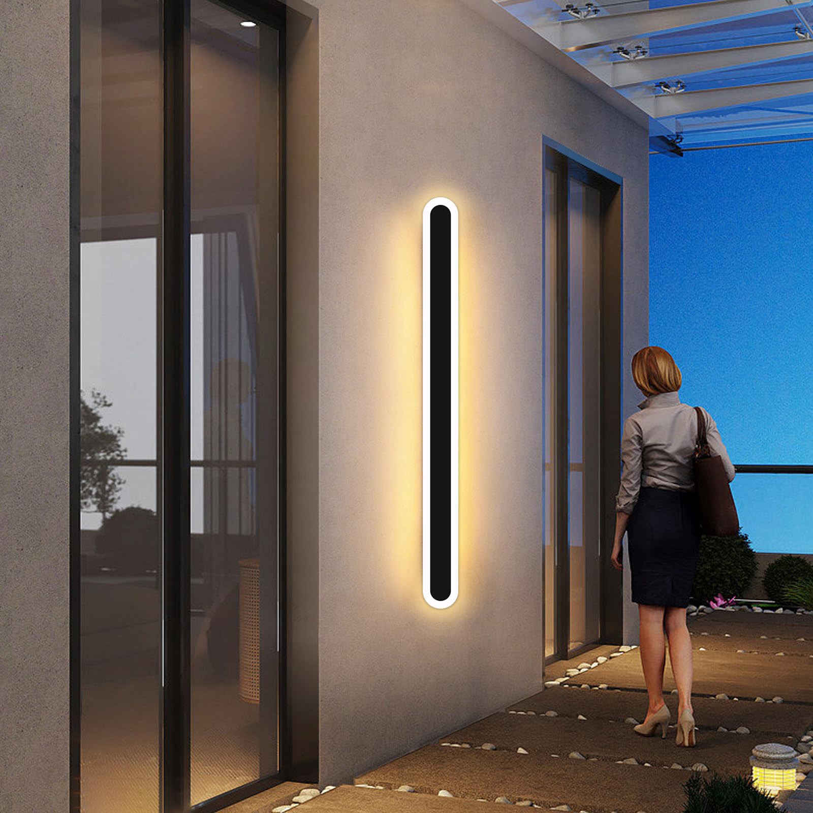 23.6inch Oval Outdoor Wall Light, 3000k Exterior Lights for House Ip65 Waterproof Outdoor Light Fixtures Acrylic Modern Outdoor Wall Light Hardwire Install Outdoor House Lights for Proch