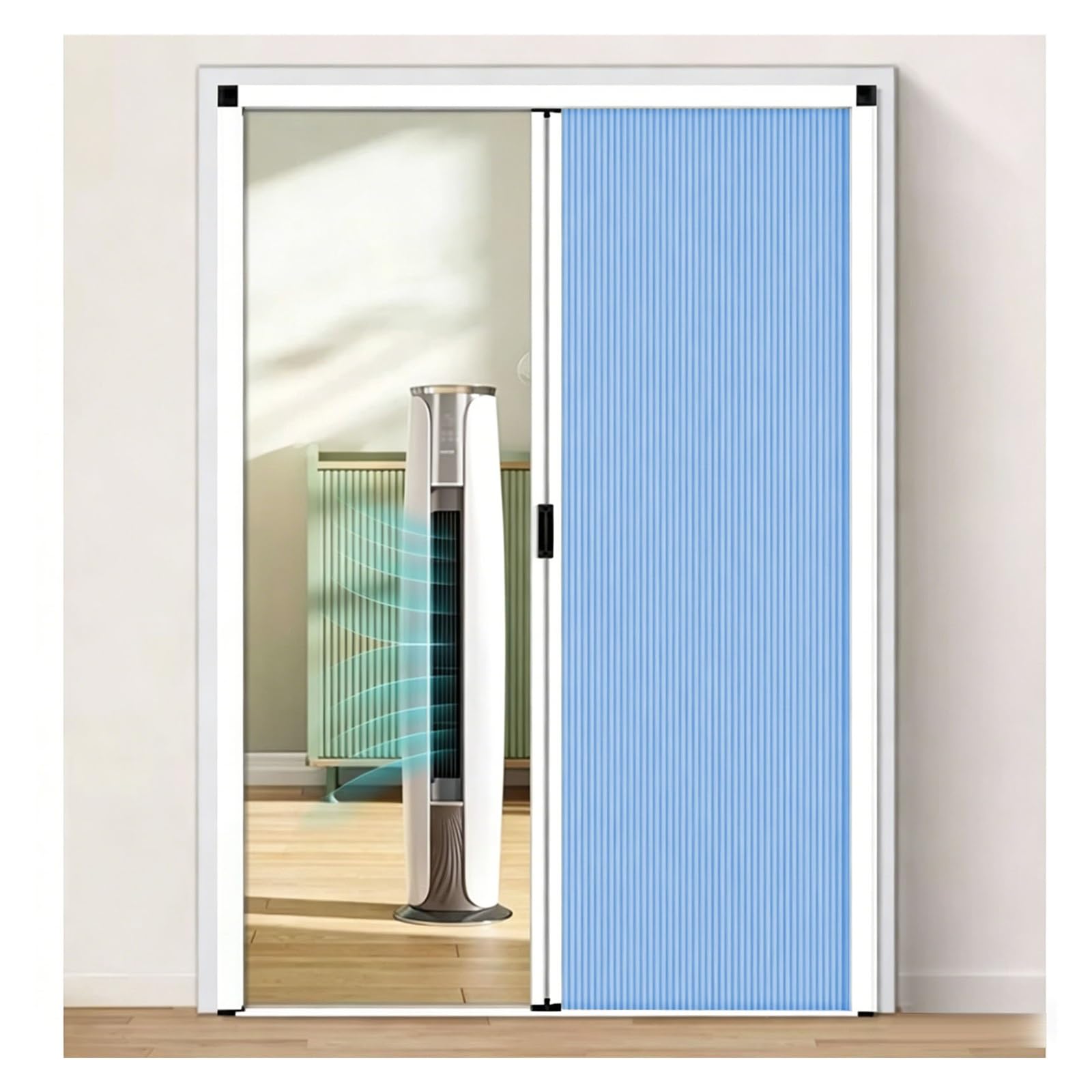Aluminum Frame Retractable Accordion Sliding Door with Lock, Custom No-Drill Folding Door for Interior Bedroom Bathroom Balcony, Closet, Privacy Divider(Blue,30x80in(76x203cm))