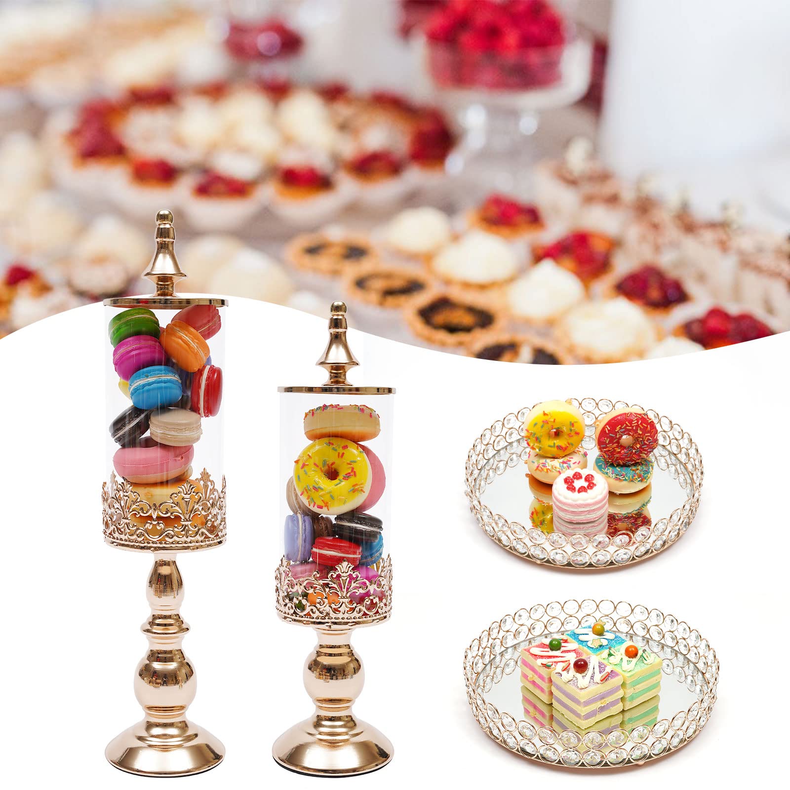 Cake Stands Set Metal Cupcake Holder Cake Tray Crystal with Acrylic Mirror, Dessert Display Plate Decor Serving Platter for Party Wedding Birthday Baby Shower Celebration Home Decoration