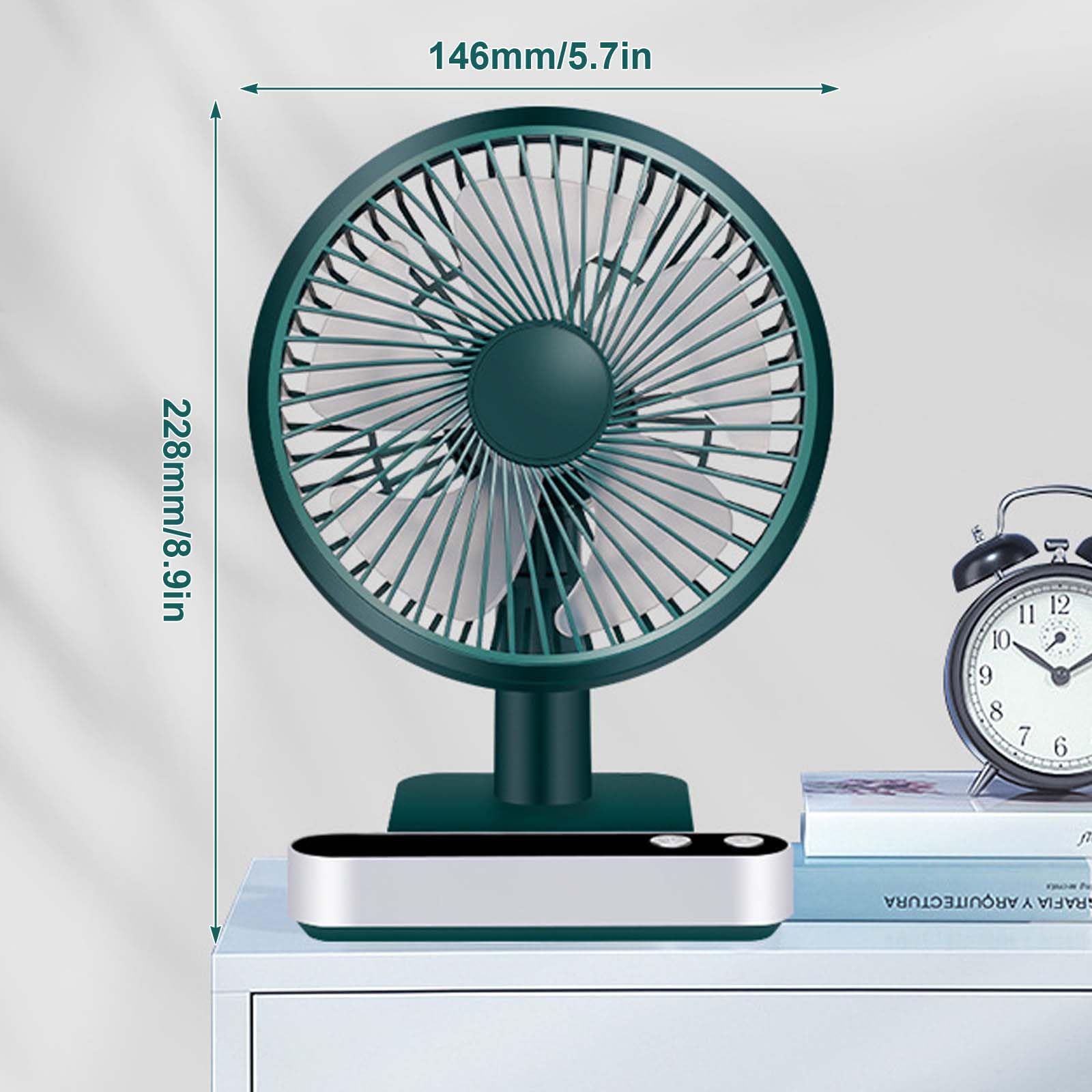6.7 Inch Mini Ventilatori da Tavolo Portatile, Scrivania di 5000mAh Ricaricabile, 4 Velocità, 180° Rotazione Automatica, Ventilatore Silenzioso con Cavo USB, Per Ufficio, Soggiorno, Viaggi (Verde)