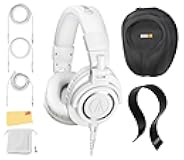 ATH-M50x Professional Monitor Headphones - White Bundle with Case, Stand, and Austin Bazaar Polishing Cloth
