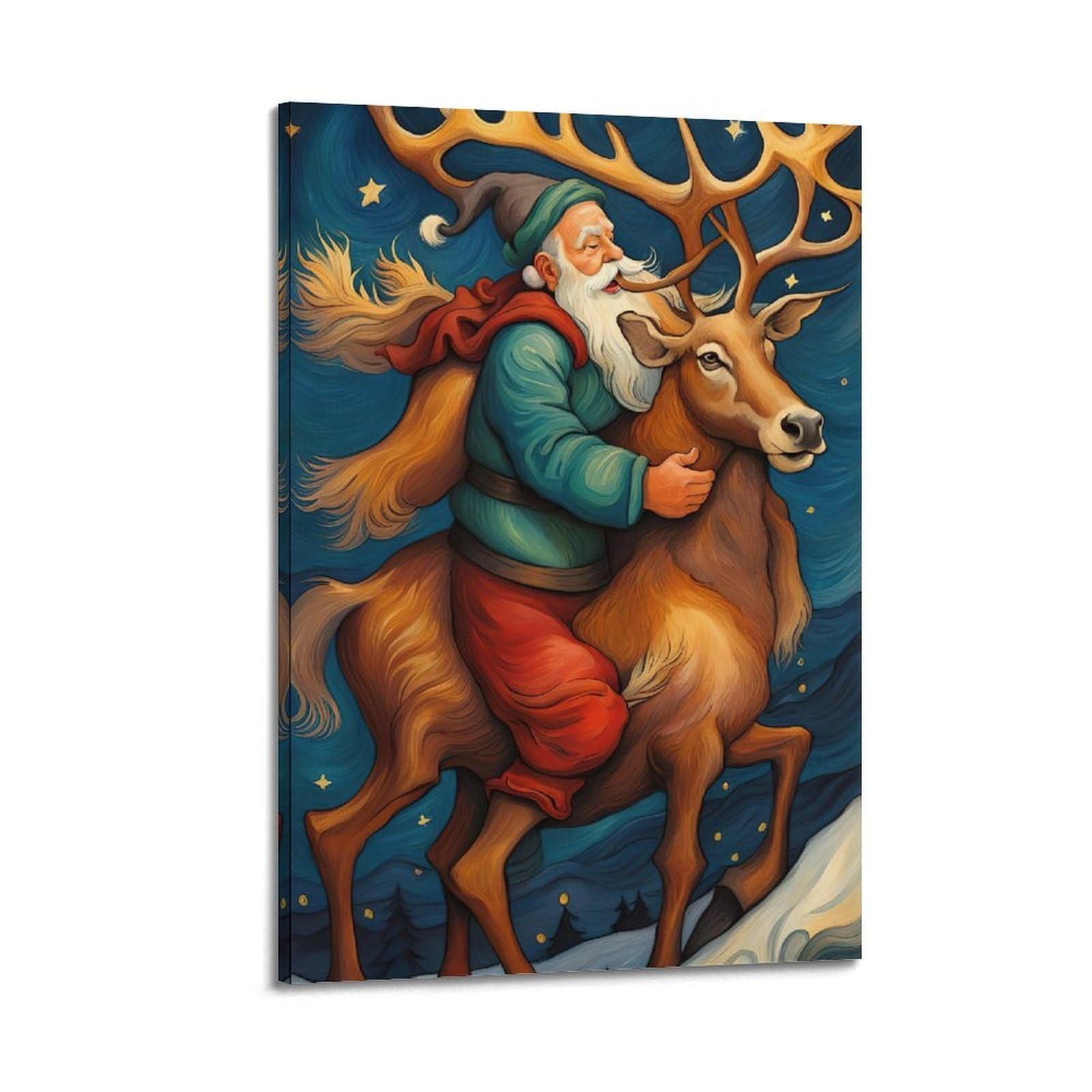 CWLLOG Stampe artistiche da parete su tela, poster per festival, renne che trasportano Babbo Natale, decorazione moderna per soggiorno e camera da letto, 60 x 90 cm