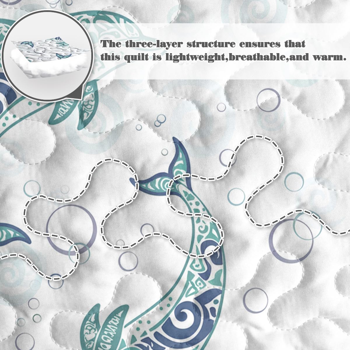BlessLiving Dolphin Quilt Set King Ocean Bedspread Lightweight Coverlet Bedding Blue Sea Life Quilt Soft Microfiber Coverlet for Kids Girls Room Beach House All Season Bedding Set