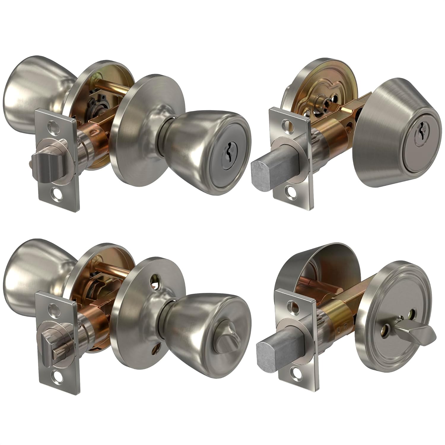 Reluen Set of 2 Mobile Home Door Lock Set Exterior – Keyed Mobile Home Door Knobs | Durable Metal, Rust-Resistant and Easy to Install | Smooth Turning and Secure Locking for Bathrooms and Entry Doors