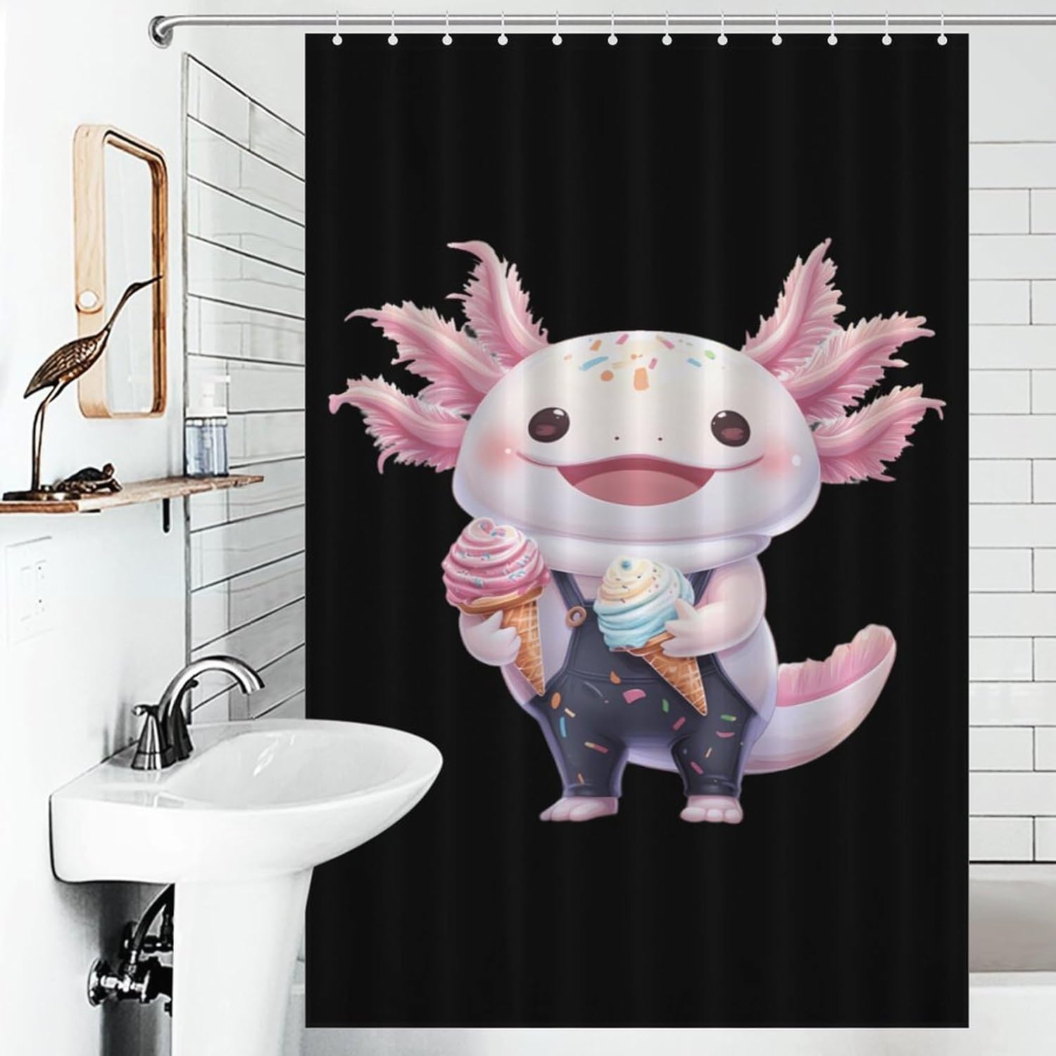 Axolotl Ice Cream Shower Curtain 46.85x70.87Inch（119x180cm） Polyester Bath Curtain Shower Curtains Printed Decorative