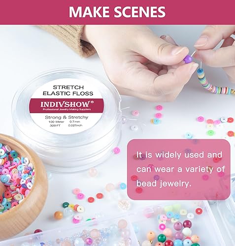 Miniatura 4 de Cordón elástico de 0.028 in para pulseras, cordón elástico transparente para hacer pulseras, cuentas de arcilla, cadena de cristal decorativo para
