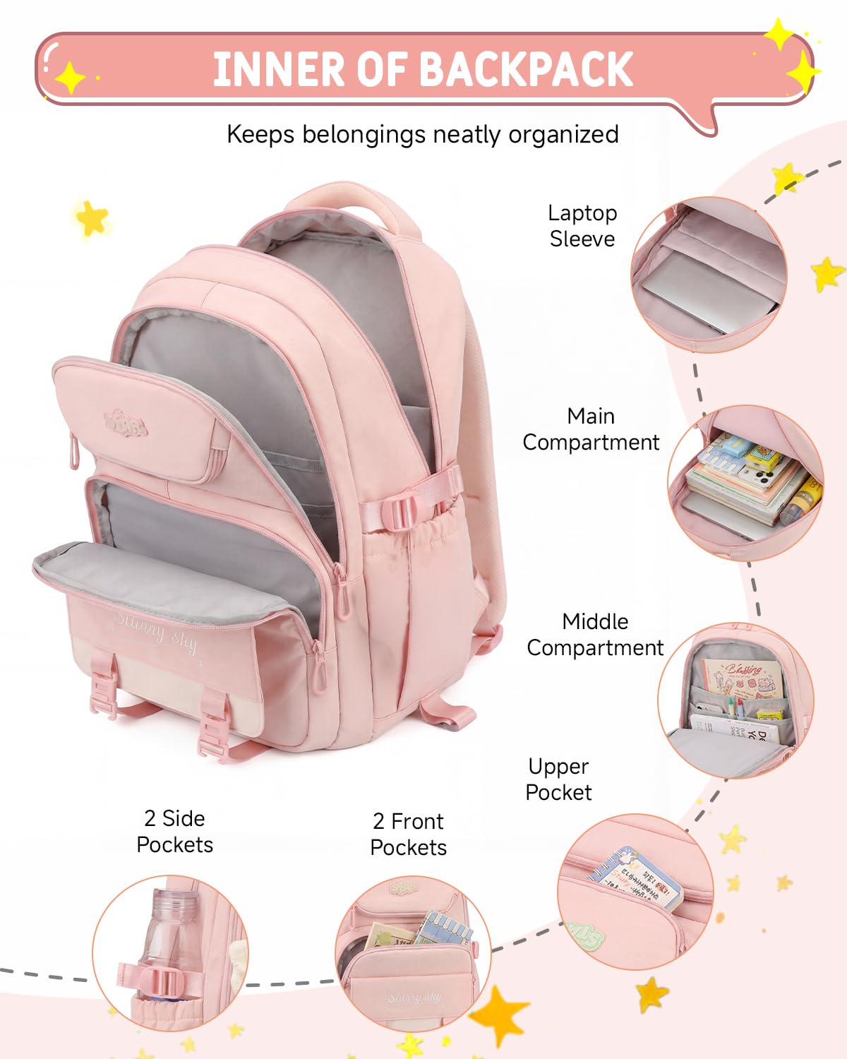 Amythe Cartable a Roulette Fille, 30L Sac à Dos à Roulettes Collège | Sac a Dos Scolaire Primaire Décontracté avec Chariot pour Voyages, 6 Roues, Rose