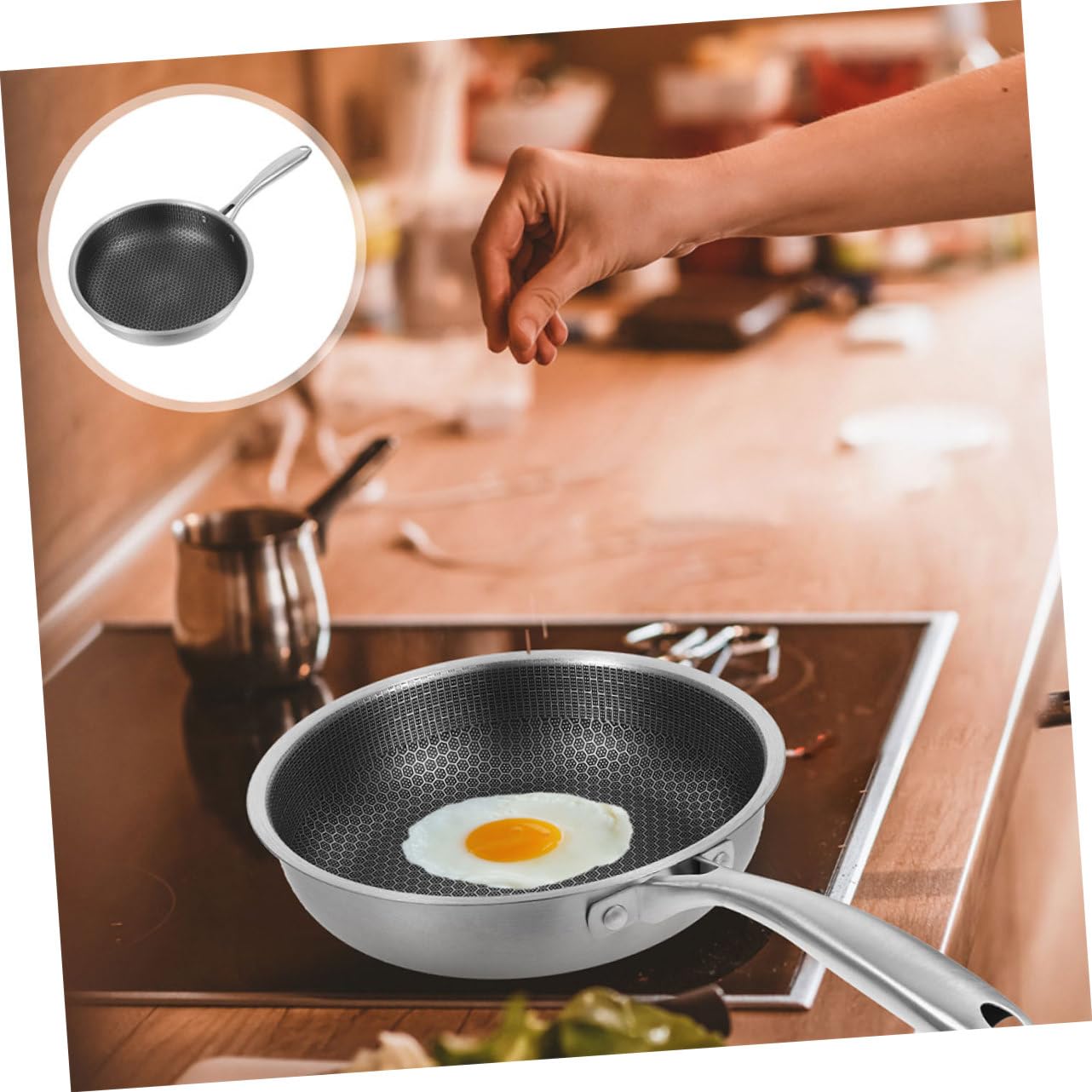 Alipis Padella Distribuzione Uniforme del Calore, Versatile in Acciaio Inossidabile con Superficie a Nido D'ape per Uova per Cucina Quotidiana