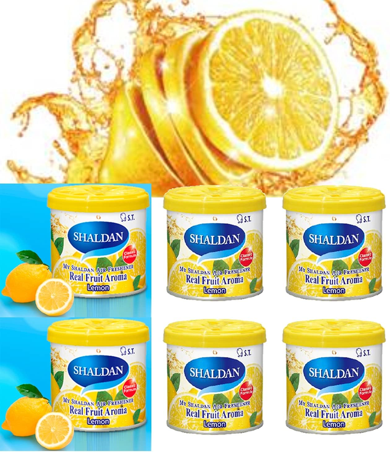 My Shaldan Lemon Scent 6-cans, V8 Original Classic Formula, Car Cup-holder Natural air freshener, Real Fruit Aroma