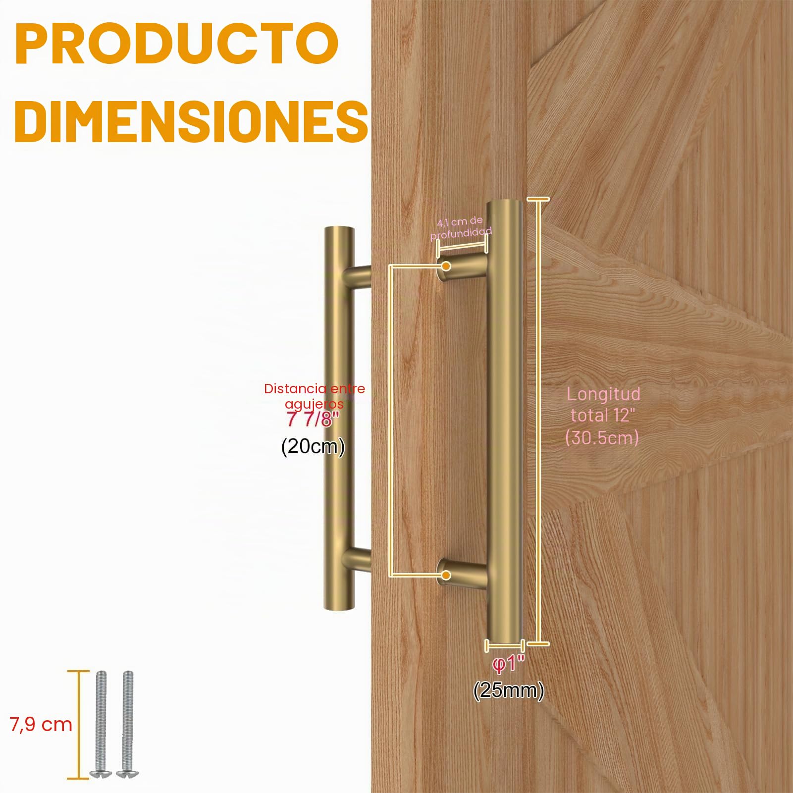 Manijas Redondas Doradas para Puerta de Granero 30/60/90/120/150 cm, Tirador de Empuje y Tiro de Doble Cara, Tirador Largo para Puertas Francesas Puertas Exteriores Puertas de Ducha