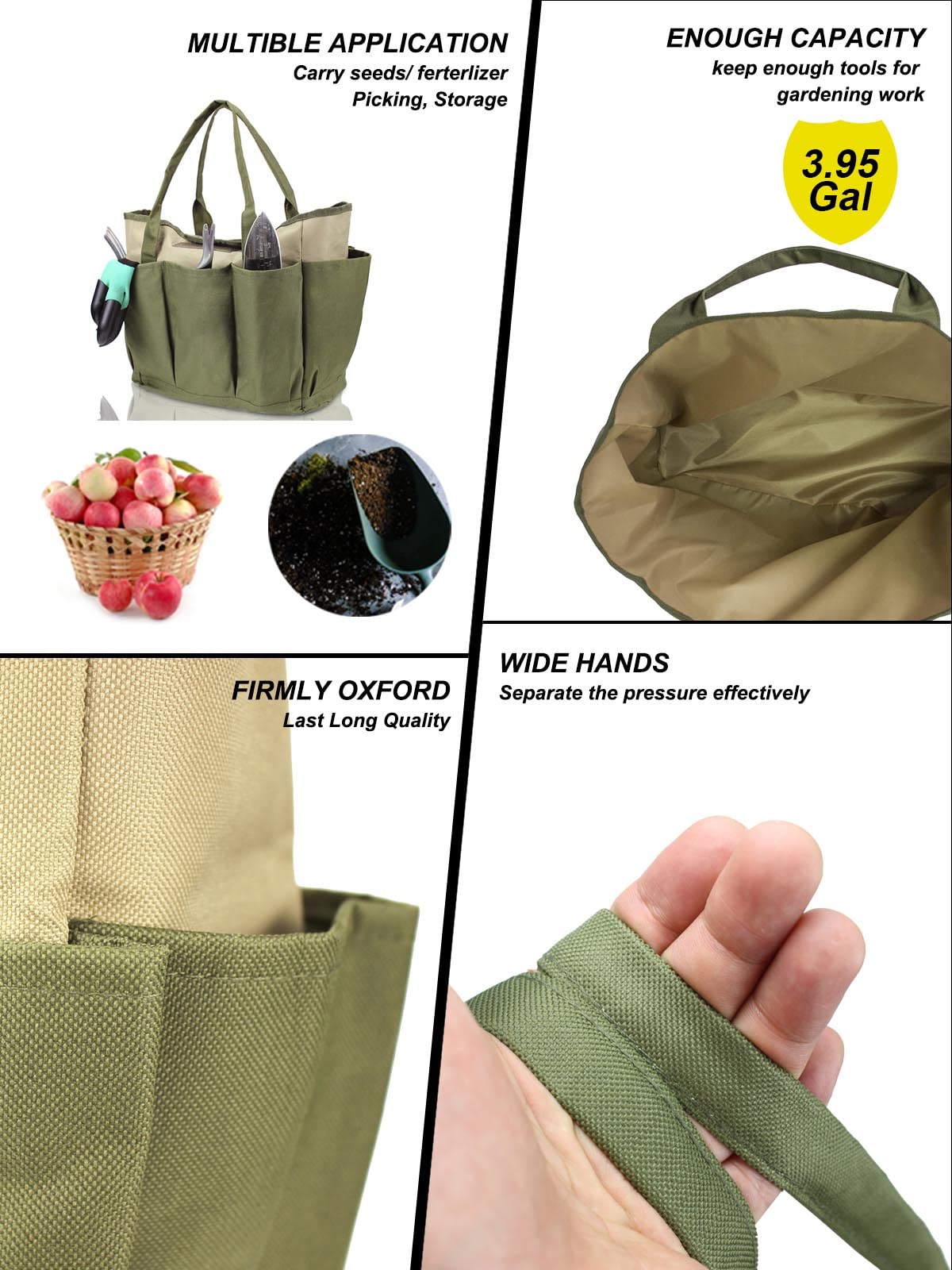 Sac De Rangement Jardin - Toile Oxford Imperméable - 6 Poches - Pour Outils, Graines - Gris - 19x21,5cm