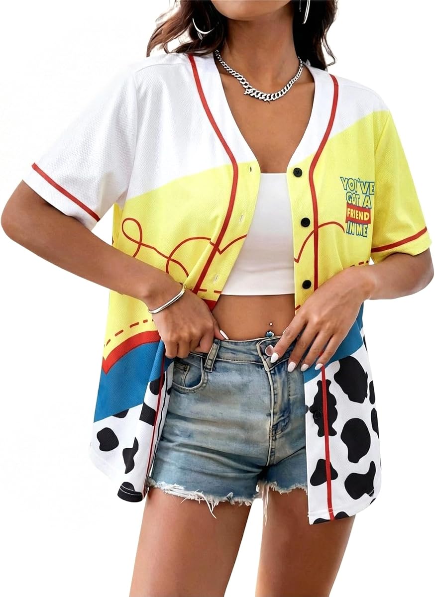 You've Got A Friend in Me Baseball Jersey Women Magical Shirts | Funny Letter Print Friends Shirt Cute Princess Baseball Jersey Casual Short Sleeve Vacation Holiday Button up Tops