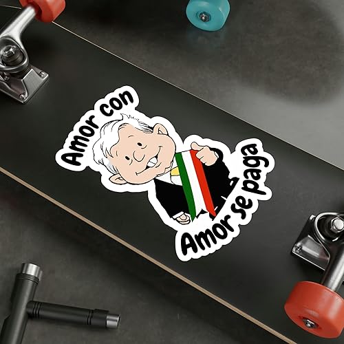 Miniatura 6 de AMLO Amor Con Amor Se Paga - Calcomanía divertida de vinilo con corte de beso (Calcomania AMLO) para interior y exterior, Muñeco AMLO para tamaño de