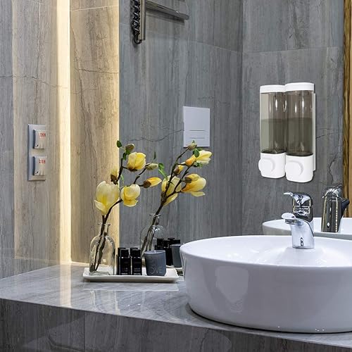 Miniatura 10 de Dispensador de jabón de 2 cámaras para montaje en pared, dispensador de bomba de ducha de baño de 13.5 fl oz, dispensador de jabón de ducha de