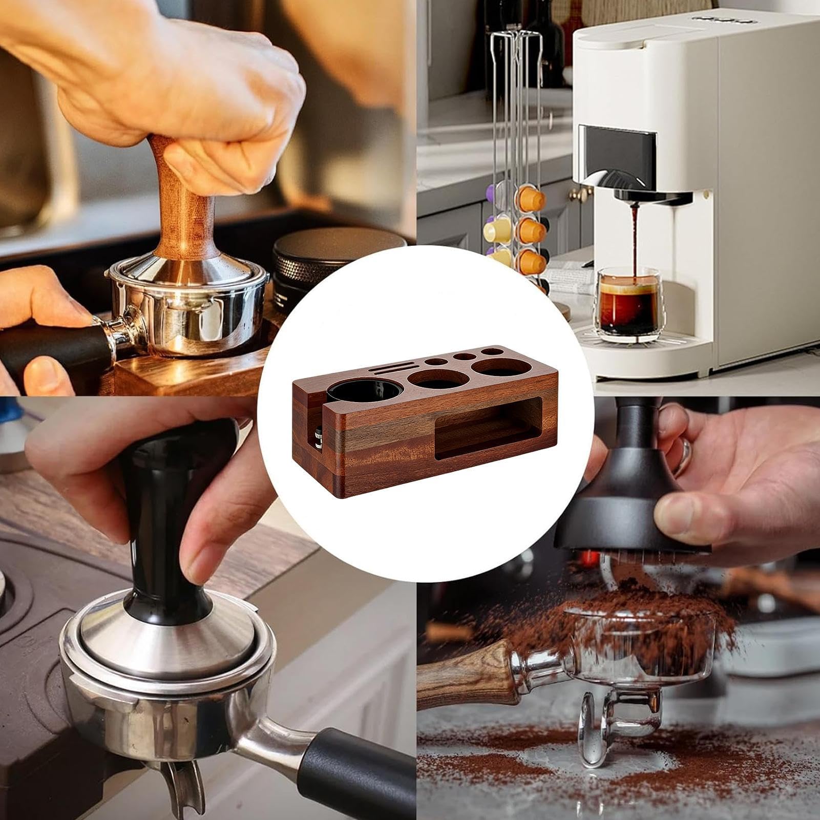 Generisch Tamper Station multifunzione per caffè espresso, in legno