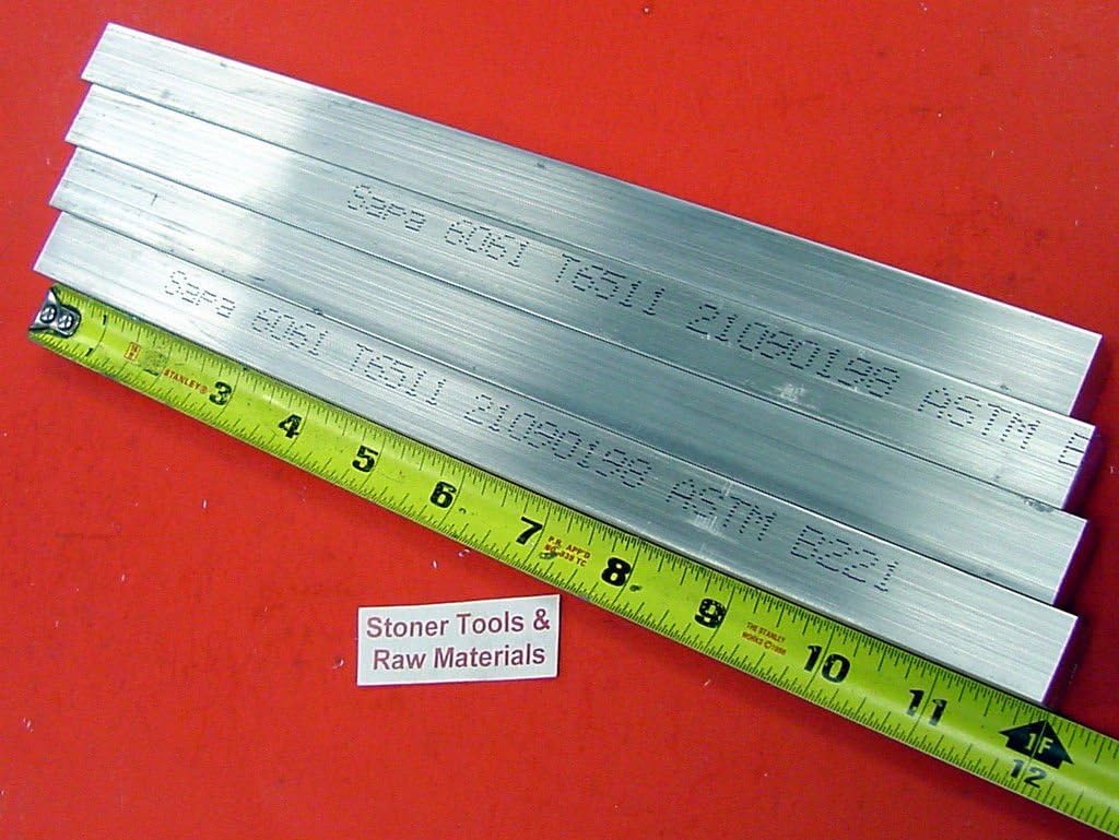 4 Pieces 3/4" X 3/4" ALUMINUM 6061 SQUARE FLAT BAR 12" long