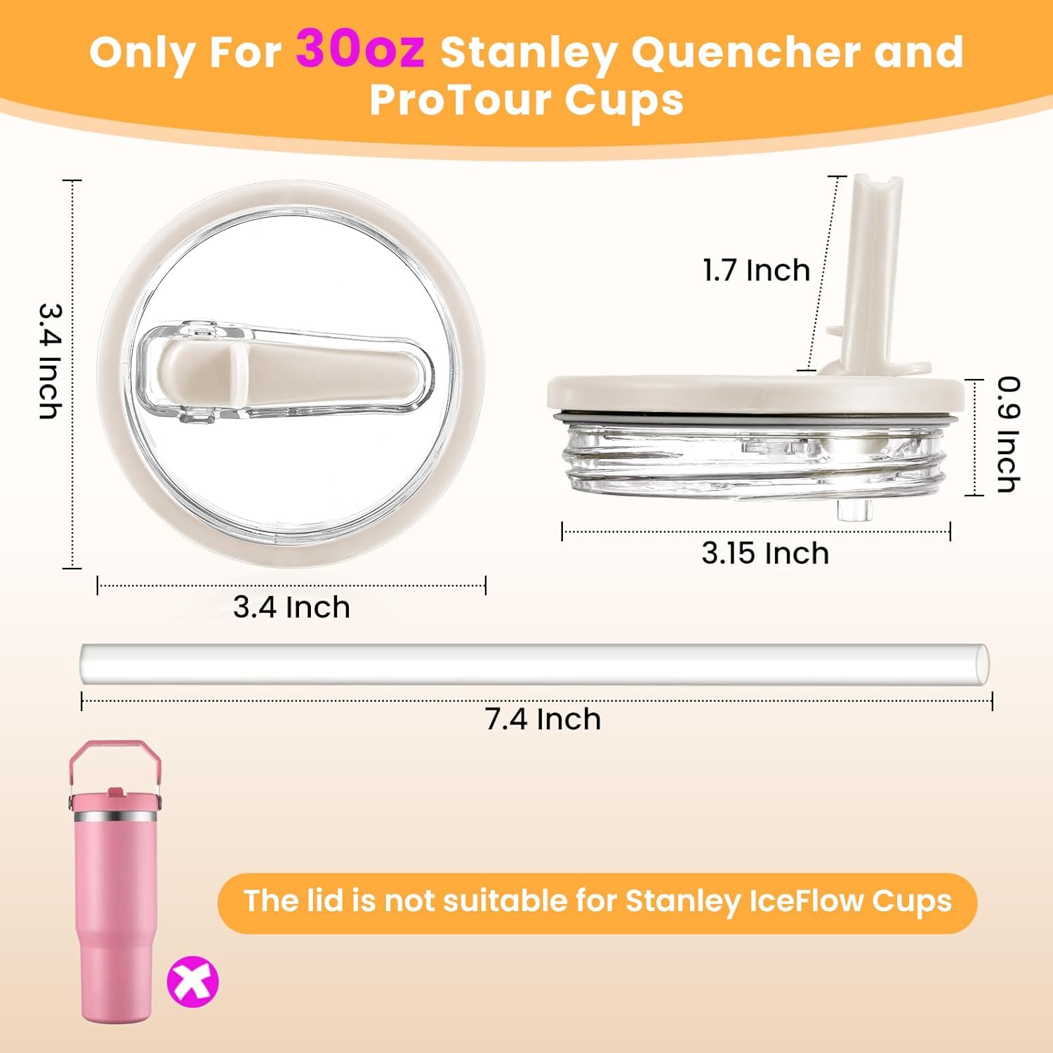 2 Pack Flip Straw Lid Replacement for Stanley 30 oz Cup Accessories, Leakproof Detachable Lids for 30 ounce Stanley Quencher H2.0 & ProTour Tumbler (Black, Black) - Image 2
