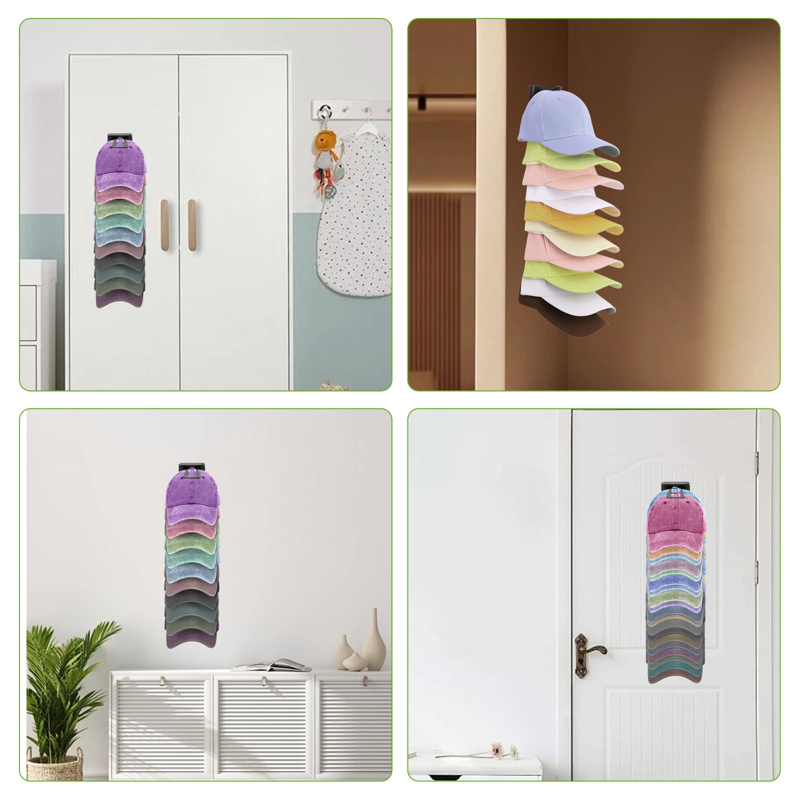 2 Piezas Organizador de Gorras Colgador de Gorras Autoadhesivo o Perforación Estante para Sombreros para Pared para Puerta Armario y Dormitorio​(Negro)