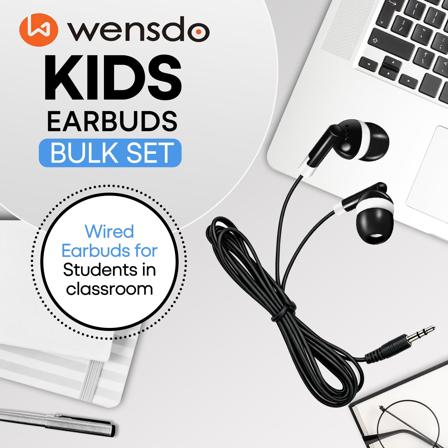 Bulk - Confezione da 120 auricolari cablati per studenti e studenti, con jack da 3,5 mm, per computer Chromebook, laptop, PC (HY01, 120, nero)