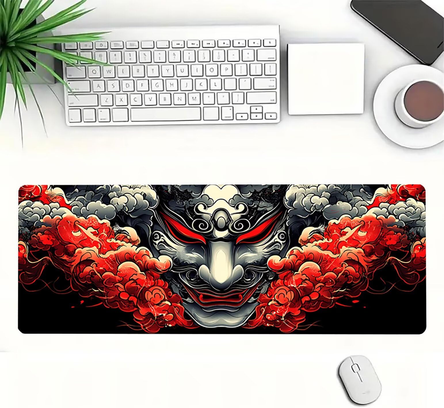 Tapis de Souris XXL Style Japonais - 1200x600x3mm - Noir Grand Tapis de Bureau avec Bords Surpiqués et Antidérapant Résistant à l'eau pour PC, Portable Améliore la précision et la Vitesse. LJ-2178
