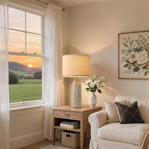 Miniatura 6 de BOBOMOMO Juego de 2 lámparas de mesa de granja de 26 pulgadas, diseño de hojas vintage, lámparas de mesa de noche de resina rústica para dormitorio,