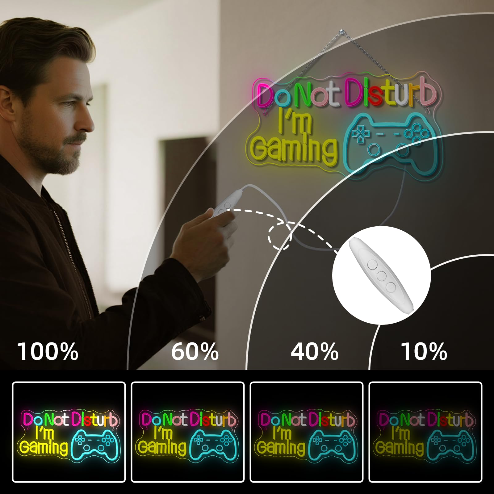 Neonowy znak "Do Not Disturb I AM Gaming", jasny, duży, kolorowy, ściemniany zestaw słuchawkowy LED, oświetlenie i słuchawki, zasilane przez USB, podświetlane znaki do gry w strefę gier, pokój