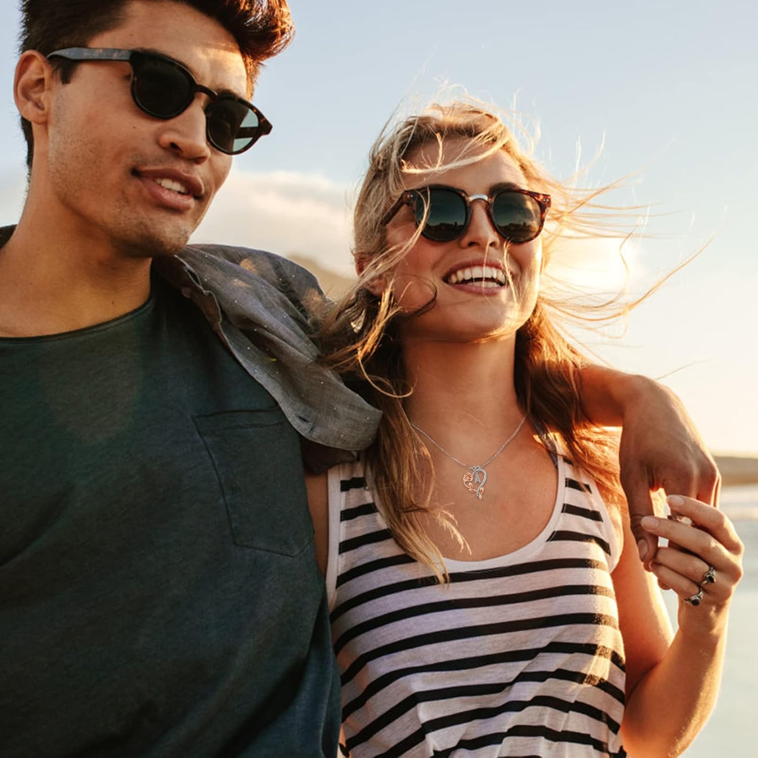 SNZM 925 Sterling Silver Rose Heart Initial Necklace - Dainty Jewelry with 5A Cubic Zirconia, Perfect for Valentine's Day, Mother's Day, and Birthday Gifts for Daughter, Wife, and Mom - Image 5