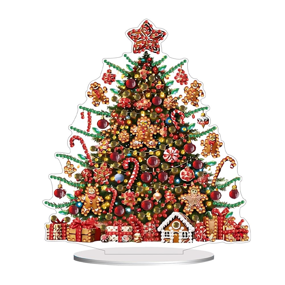 AMZGSHOP 5D DIY Christmas Tree Kit, Crystal Rhinestone Acrylic Tabletop Decoration, Red & Gold Desktop Ornament for Holiday Home Décor & Gifts