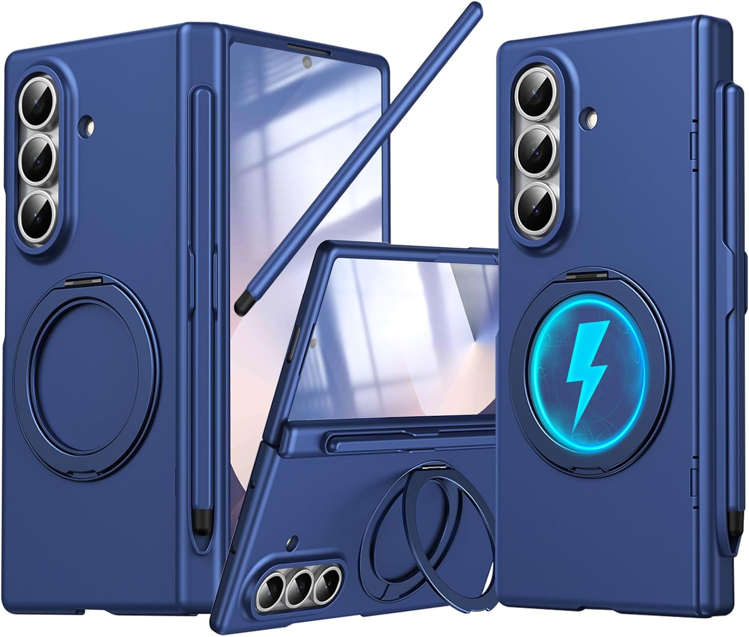 for Samsung Galaxy Z Fold 6 Case with S Pen Holder & Stylus, Magnetic Rotating Ring Stand Compatible Magsafe Screen Protector Hinge Cover Full Coverage Protective Case for Z Fold 6 Sliver