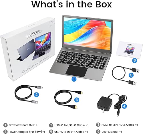 Miniatura 9 de Monitor portátil con teclado, pantalla lapdock de 15.6 pulgadas con batería integrada de 6000 mAh, monitores CrowView Note 1080P FHD USB C