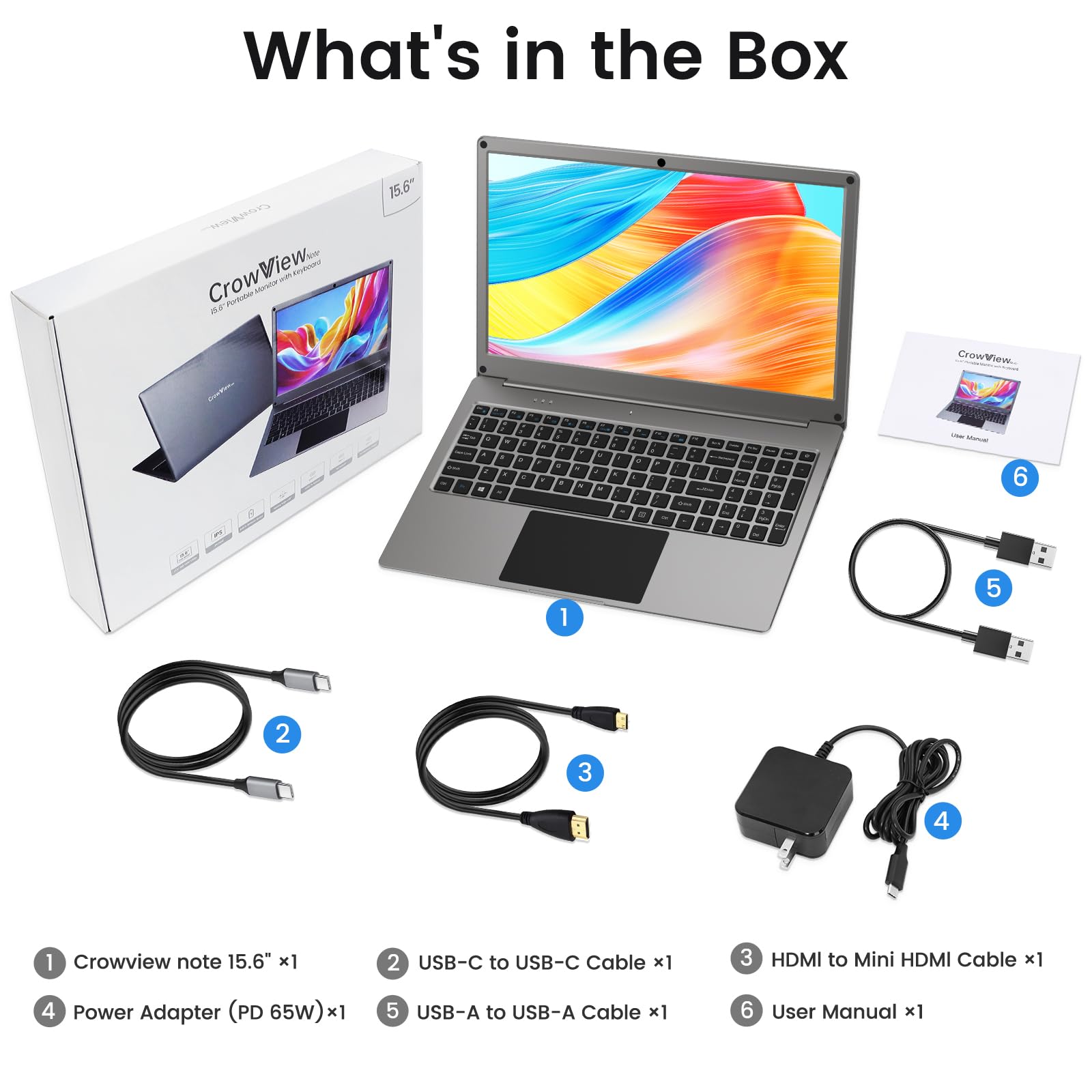 Portable Monitor with Keyboard, 15.6 Inch Lapdock Display with 6000mah Built-in Battery,CrowView Note 1080P FHD USB C Monitors Compatible with RPi5, PC, Phone, Mac, Game Console — view 9