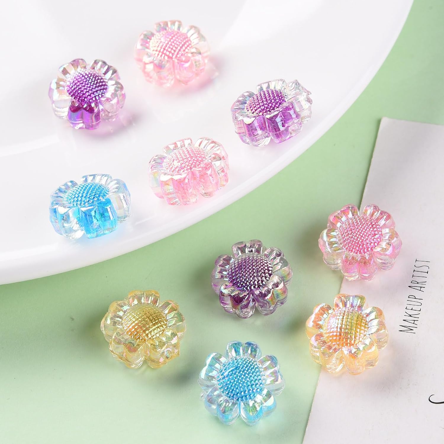 LiQunSweet 410 Pcs Transparent Sunflower Acrylic Beads Spring Floral Loose Spacer Beads for DIY Jewelry Bracelet Necklace Earring Craft Decoration