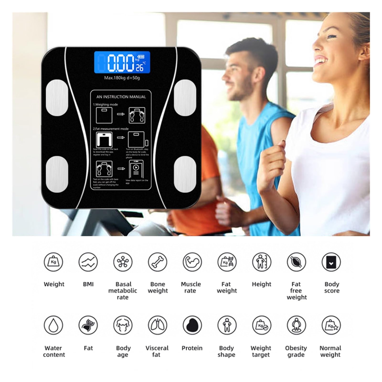 Bilancia Pesapersone Intelligente Bluetooth Elettronica For Grasso Corporeo BMI Analizzatore Di Composizione Corporea Bilancio Idrico Da Pavimento Digitale Preciso E Facile Da Leggere