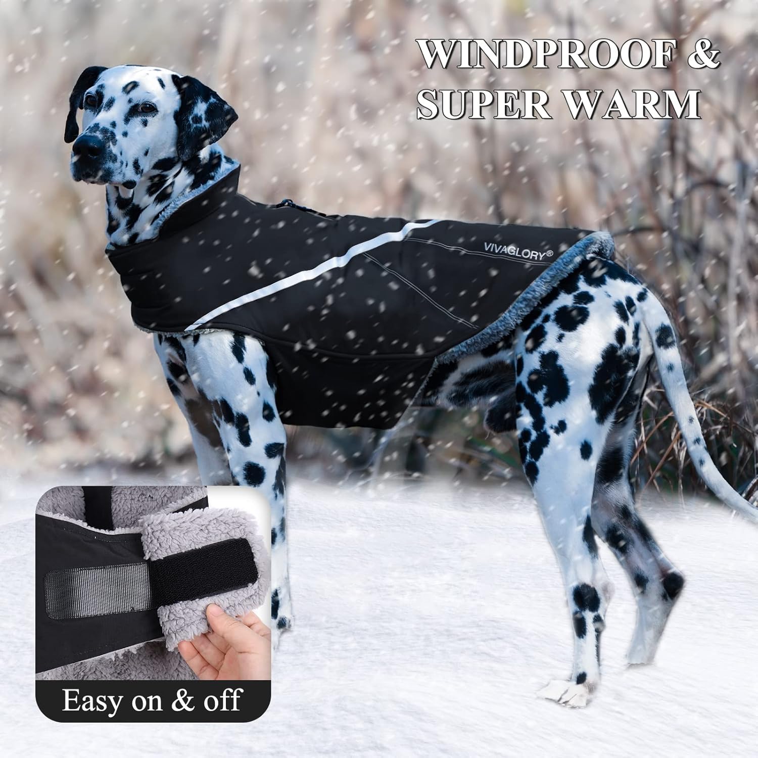 VIVAGLORY Snowrap Dog Coat, Jacket with Harness Hole, Dog Coat for Winter & Cold Weather, Fluffy Warm Fleece Lined Reflective Water Resistant for Puppy, S, Black - Image 2