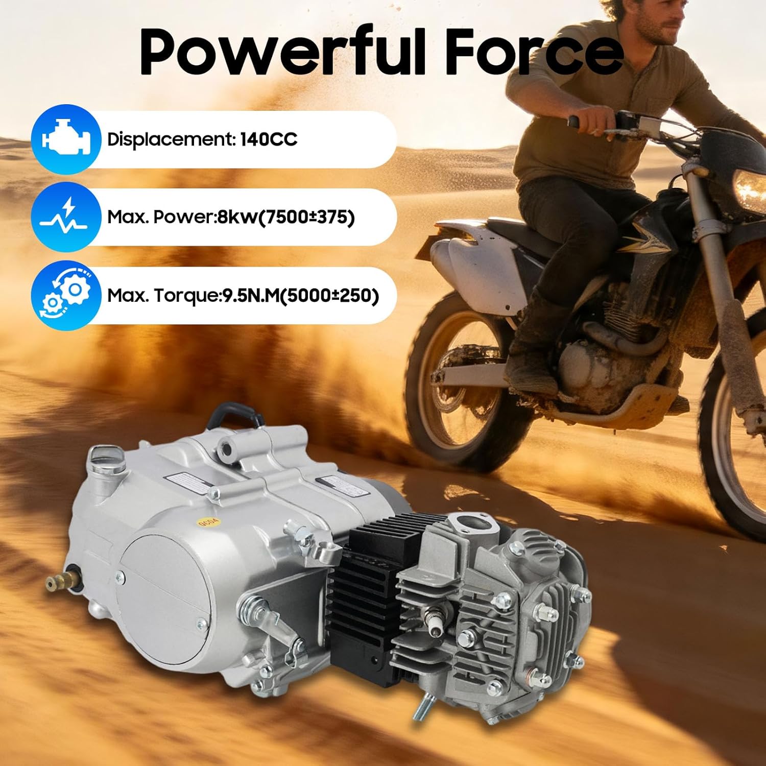 140cc 4 Stroke Racing Engine, 4 Speed Manual Clutch Engine Horizontal Motor with Gear Shift Lever, Single-Cylinder Motor for HONDA CRF50 CRF70 XR50 XR70 Pit Dirt Bike