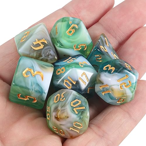Miniatura 7 de CiaraQ DND Conjunto de Dados Poliédricos con Bolsa de Dados para Dungeons and Dragons RPG MTG Juegos de Mesa de Rol (Verde Mezclado con Blanco +