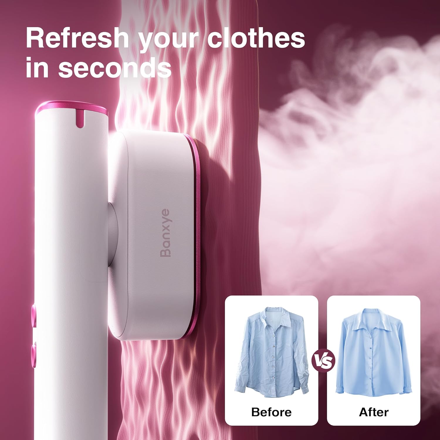 Portable Clothes Steamer, 100-240V Dual Voltage Garment Steamer, 1000W Travel Steamer, 30s Fast Heat Up, 10 Minutes Continuous Steam, Ceramic Panel Steamer Iron for Travel & Home Use (Rose Red)