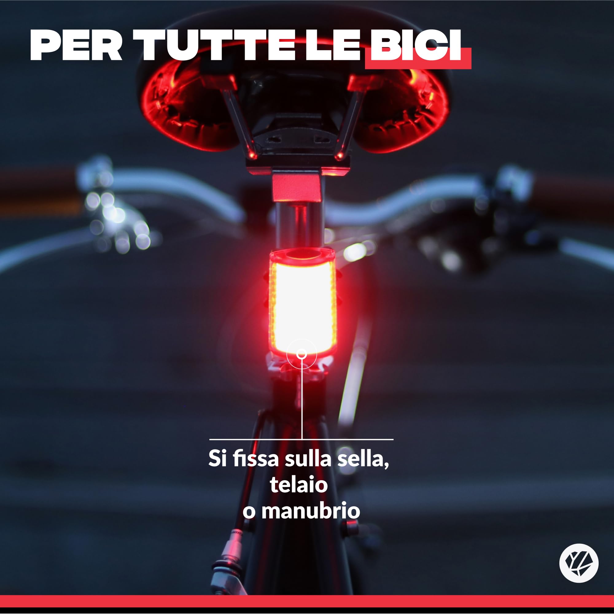 SHAPEHEART innovazione francese, luce bici magnetica panoramica. Luci bici antifurto e ricaricabile USB-C. Fanale bici posteriore