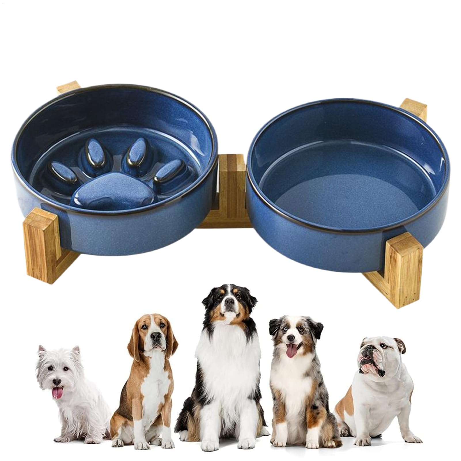 Cuencos Alimentación Lenta para Perros Mediano Comida Lenta Bebida | Soporte Cuencos Perros Cerámica Antideslizante Huella Mono Estación Alimentación Mascotas Accesorios Plato