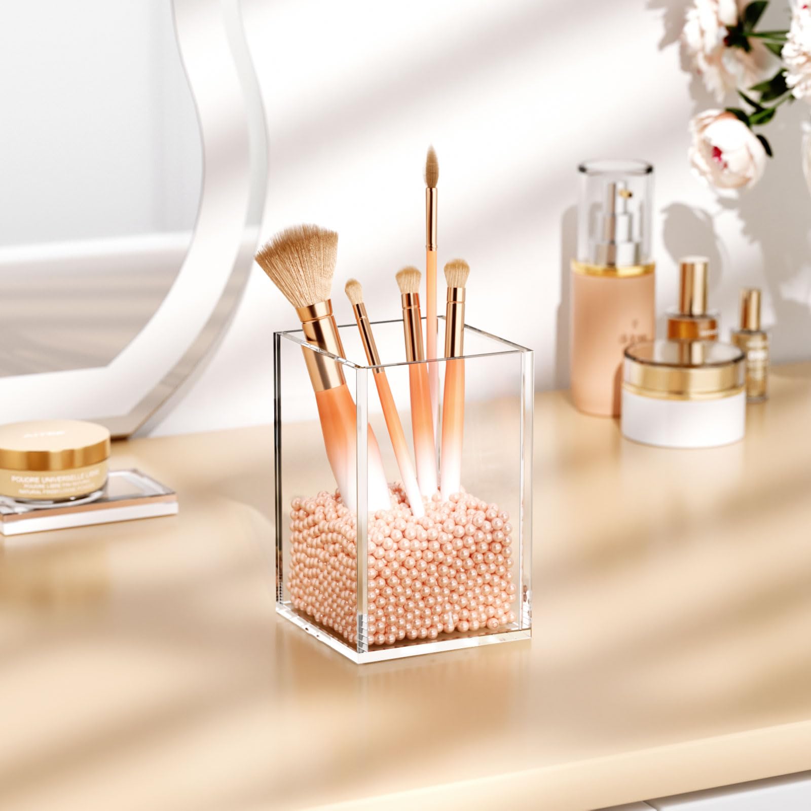 AITEE Acrylic Pen Pencil Holder: 3 Pack Clear Pen Pot Square Makeup Brush Holder Desktop Stationery Organizer for office school home - Image 4