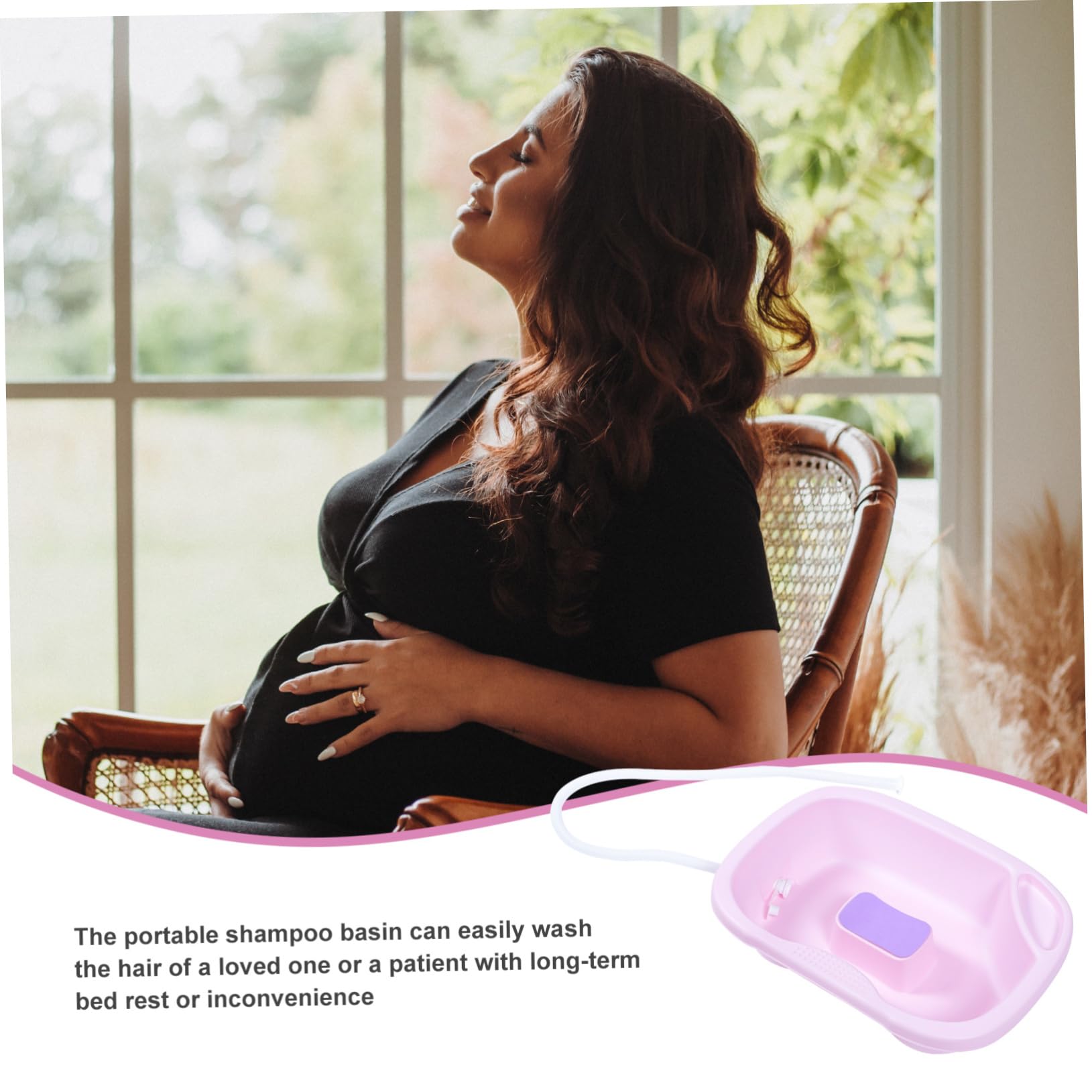 BESTYASH Bacinella Lavatesta Portatile in Pp per Pazienti Allettati e Donne Incinte, Comoda da Usare, Colore Rosa, per Casa e Assistenza a Letto