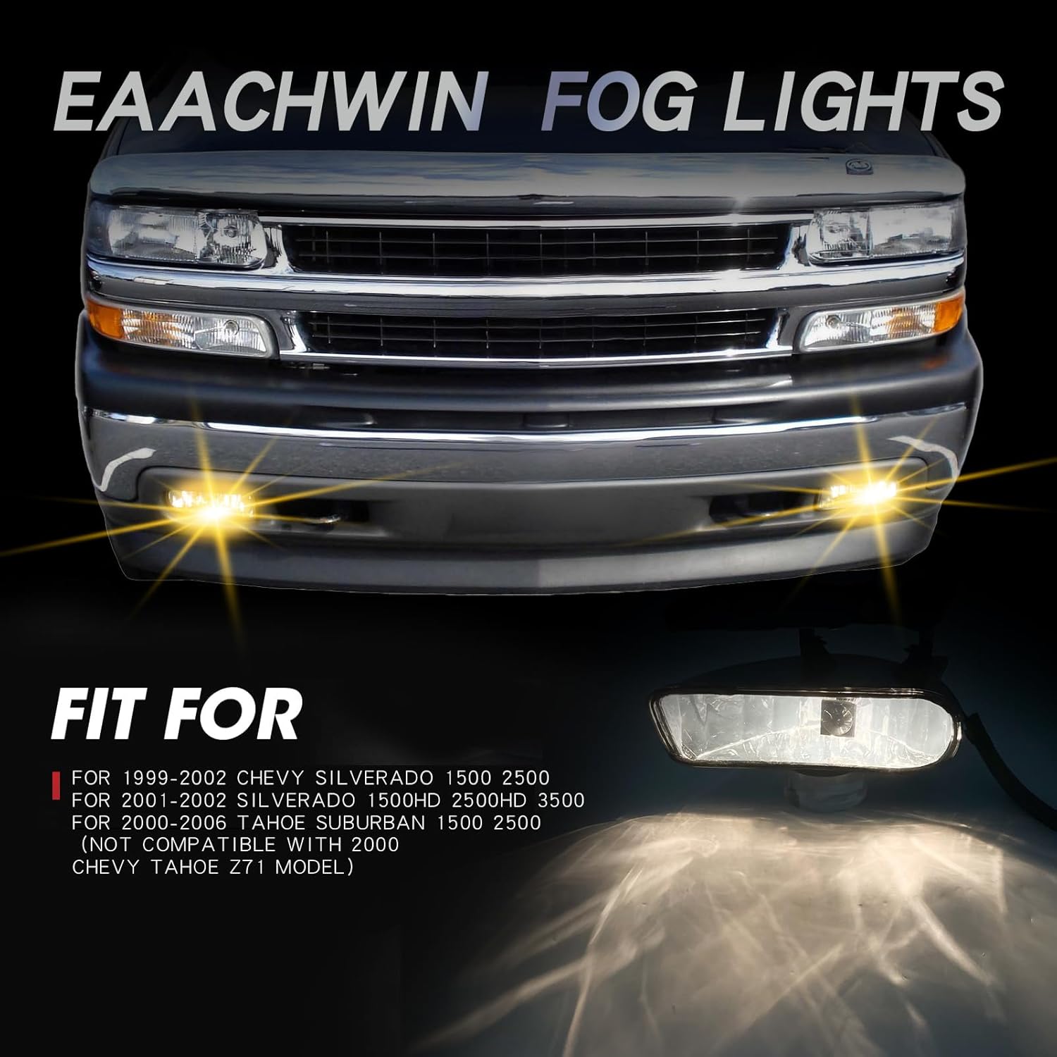 Fog Light Assembly For 1999-2002 Chevy Silverado 1500 2500, 2001-2002 Silverado 1500HD 2500HD 3500, 2000-2006 Tahoe Suburban 1500 2500 (Not Compatible With 2000 Chevy Tahoe Z71 Model)