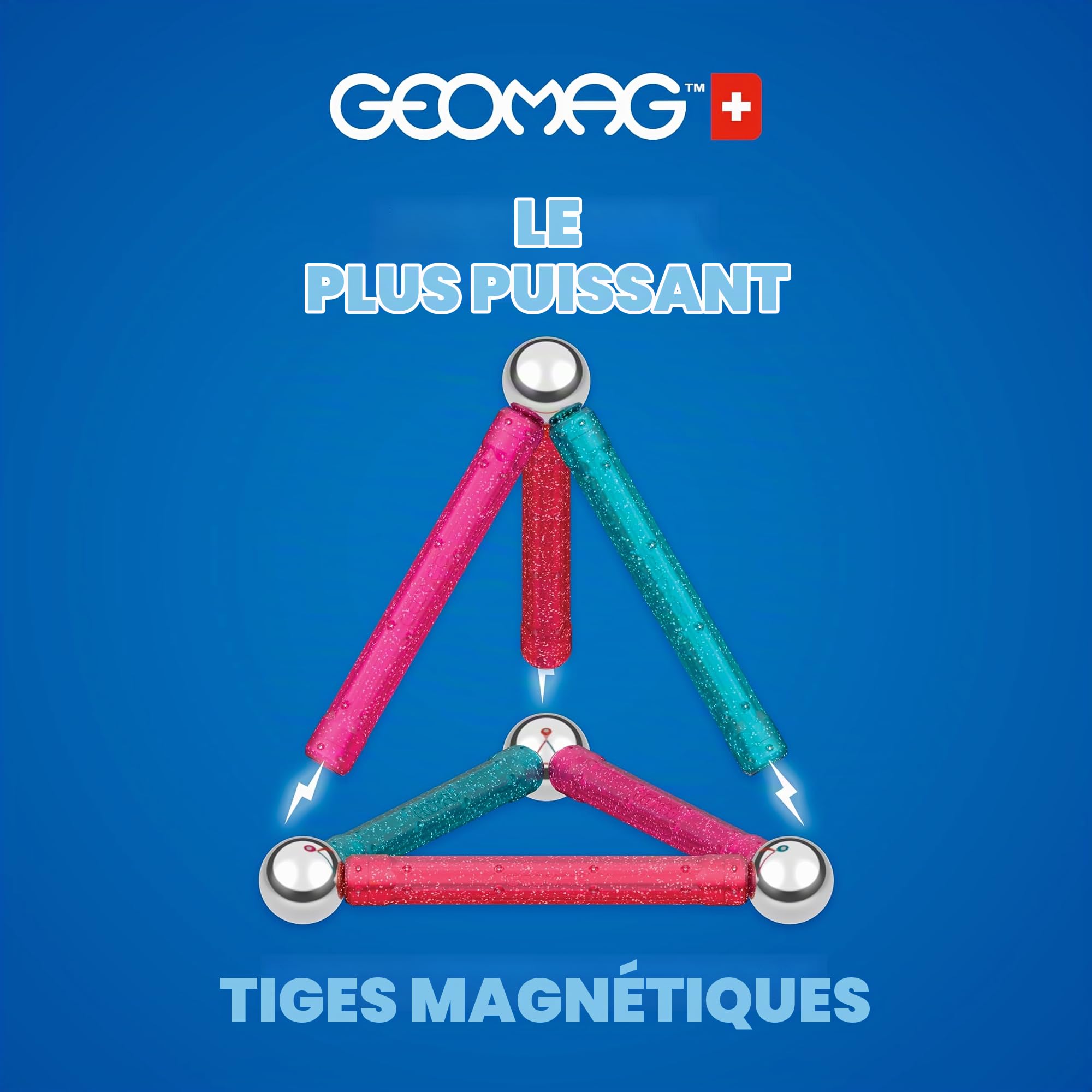 Geomag, Glitter Recyclé, Constructions magnétiques à Effet pailleté, Barres magnétiques pailletées et colorées, Paquet de 142 pièces, 100% Plastique recyclé