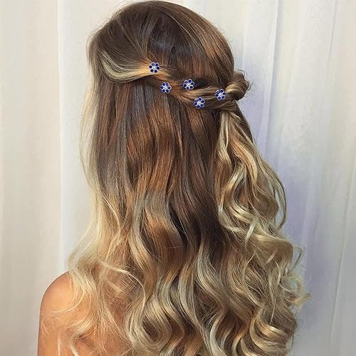 Miniatura 4 de QIUTIMIY Paquete de 20 horquillas para el cabello con flores de cristal (azul marino) con diamantes de imitación para novias, bodas, mujeres,