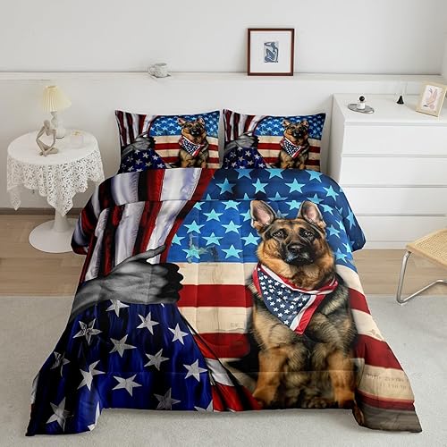 Miniatura 2 de Castle Fairy Juego de edredón con bandera estadounidense, tamaño King, ropa de cama de animales de pastor alemán para niñas y adolescentes, juego