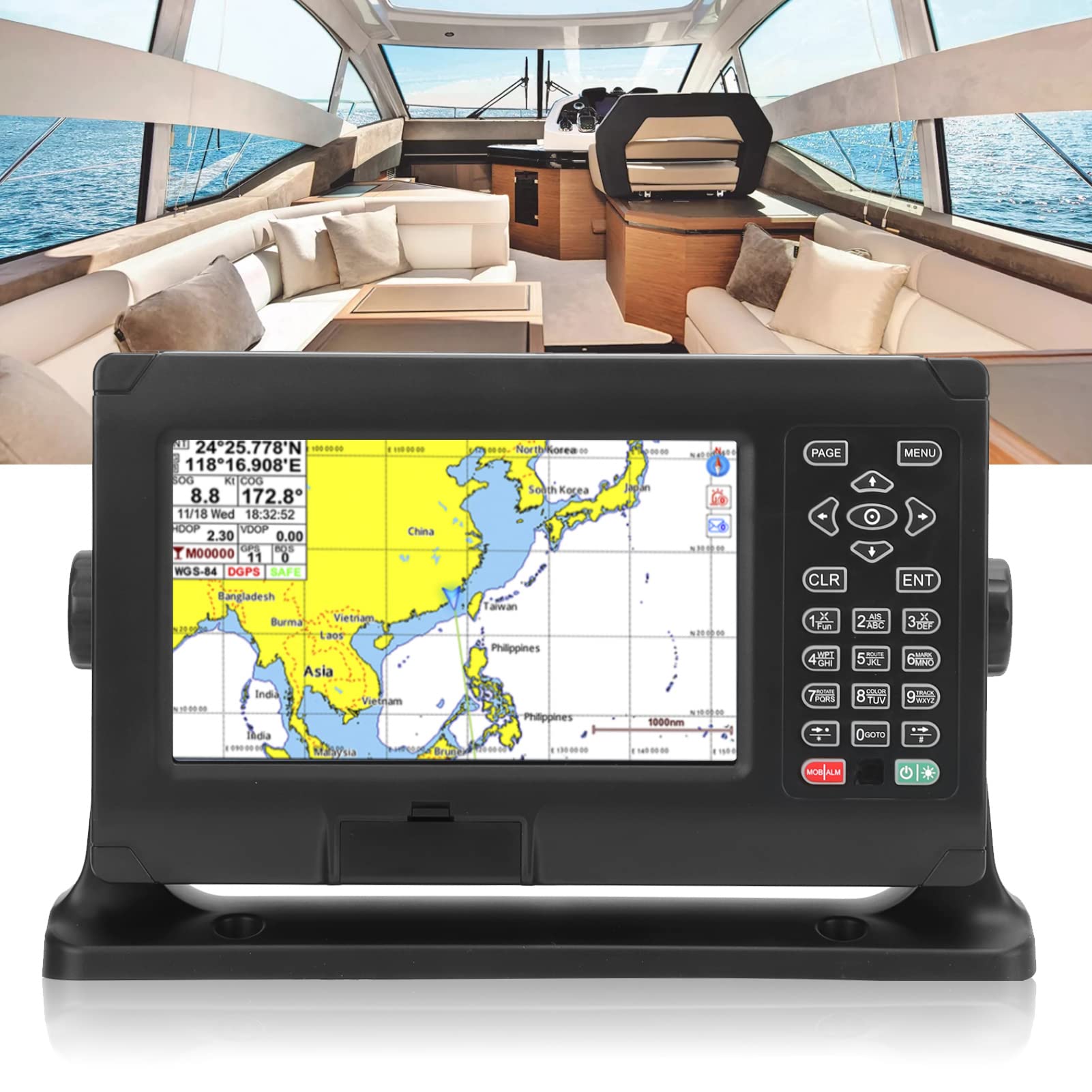 8 Zoll Fischfinder Kartenplotter, hohe Genauigkeit GPS BDS wasserdicht Keyed Assist, Marine Elektronik für Angler Boote Yachten und Wassersport Fahrzeuge