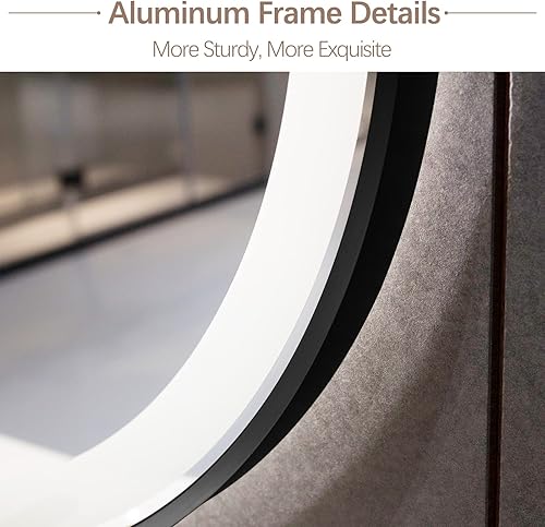 Miniatura 3 de Espejo de baño LED ovalado de 36 x 24 pulgadas, espejo de baño ovalado iluminado con marco negro, espejo inteligente antivaho con 3 colores