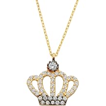 14K Real Solid Gold Crown Pendant Necklace for Women | the best way to say You are the Queen of My Heart