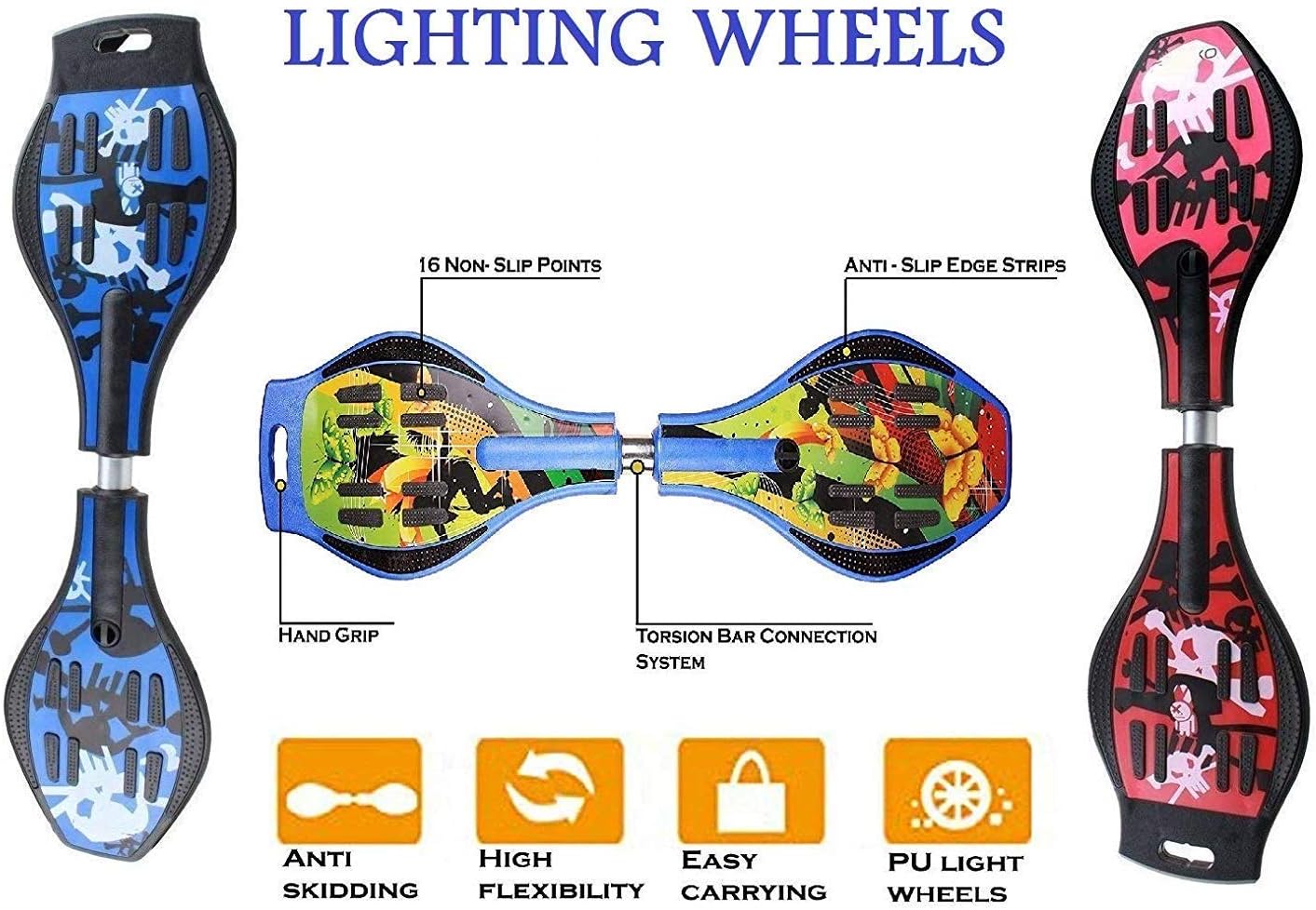 Brand Conquer Wave Board, Skate Board 31 x 8 Inch with Carry Bag LED Flash Colourful Lights on Wheels (Assorted Color)