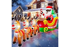 12ft Inflatable Christmas Black Santa and Mrs. Claus on Sleigh with Three...